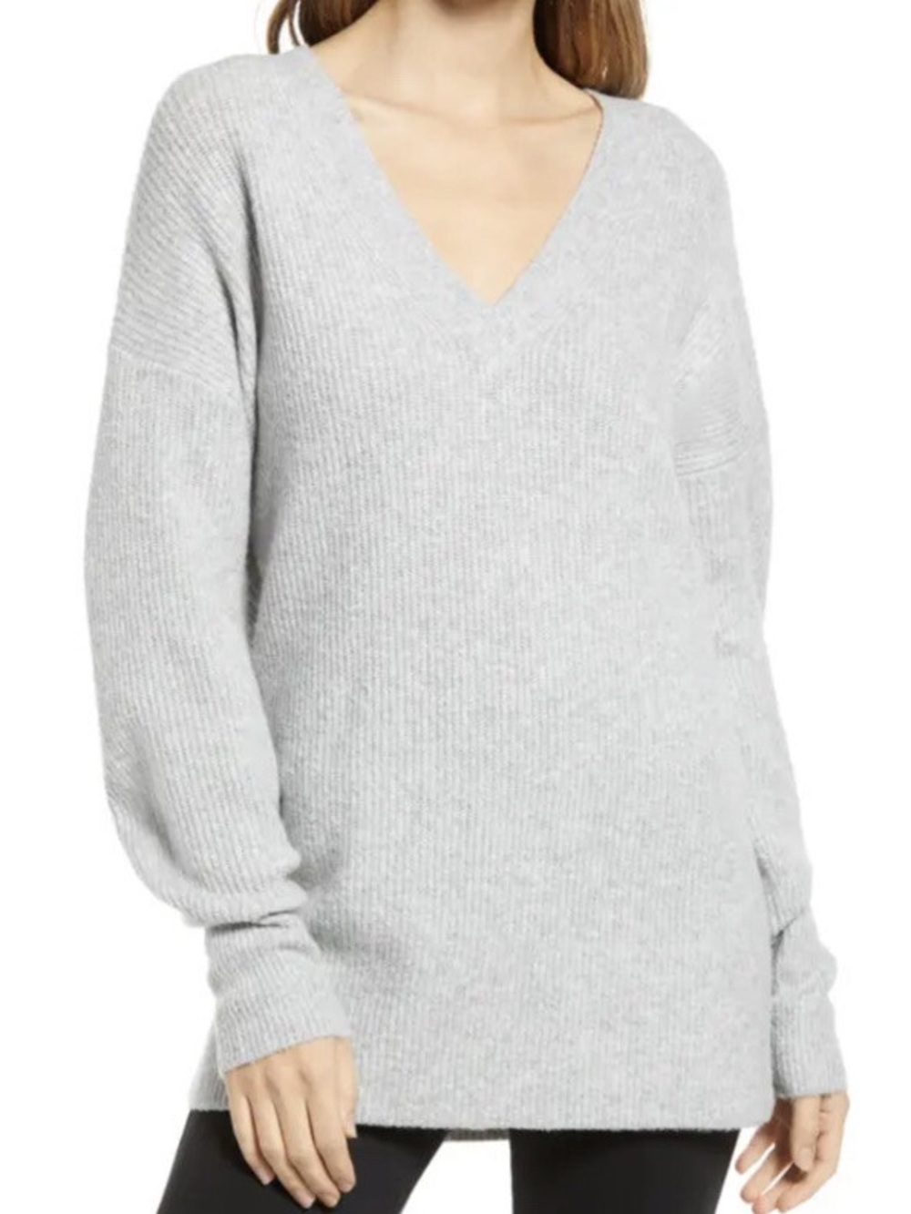 Halogen Light Gray Ribbed V-Neck Sweater Size Small - Picture 2 of 9